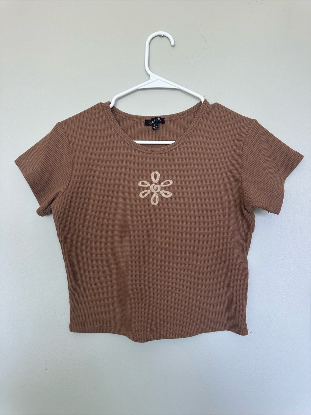 Delias Brown Short Sleeve Ribbed Crop Tee